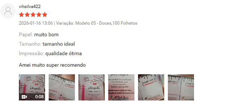 Avaliação de cliente